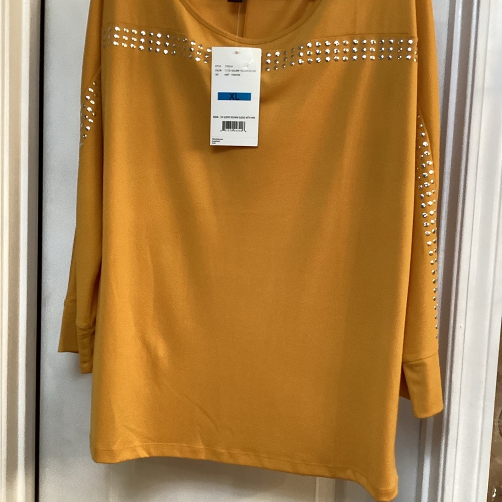 Women's Mustard Studded Long Sleeve Top size XL